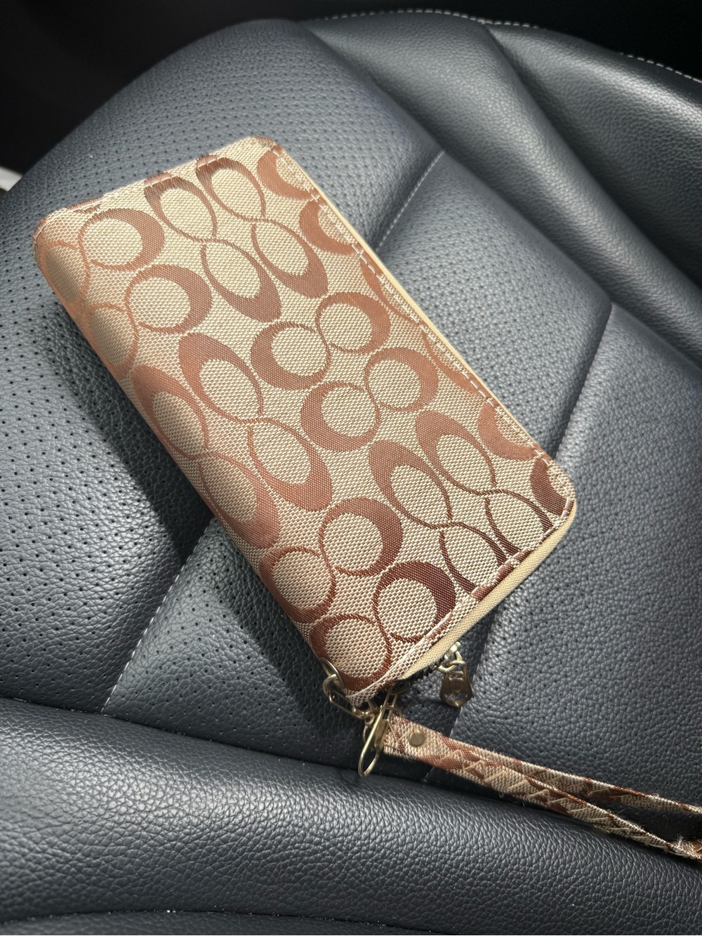 Coach Signature Zip-Around Wristlet Wallet in Brown